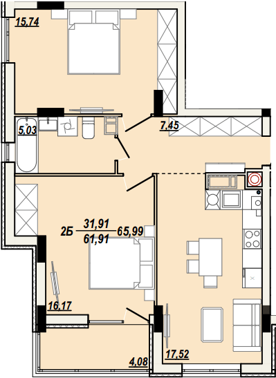 2-комнатная 65.99 м² в ЖК Солнечная Терраса от 17 000 грн/м², Тернополь