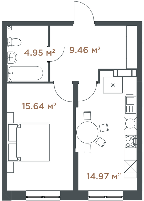 1-кімнатна 45.02 м² в ЖК Central Hills від 39 548 грн/м², Київ