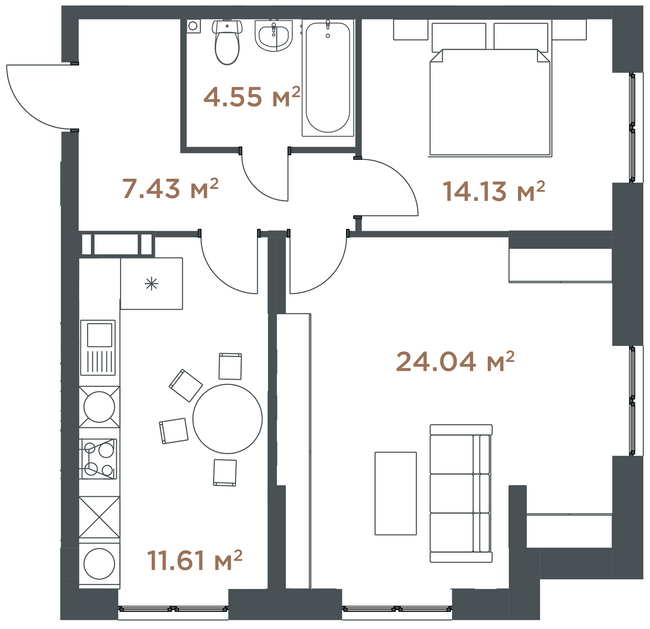 2-комнатная 61.76 м² в ЖК Central Hills от 32 000 грн/м², Киев