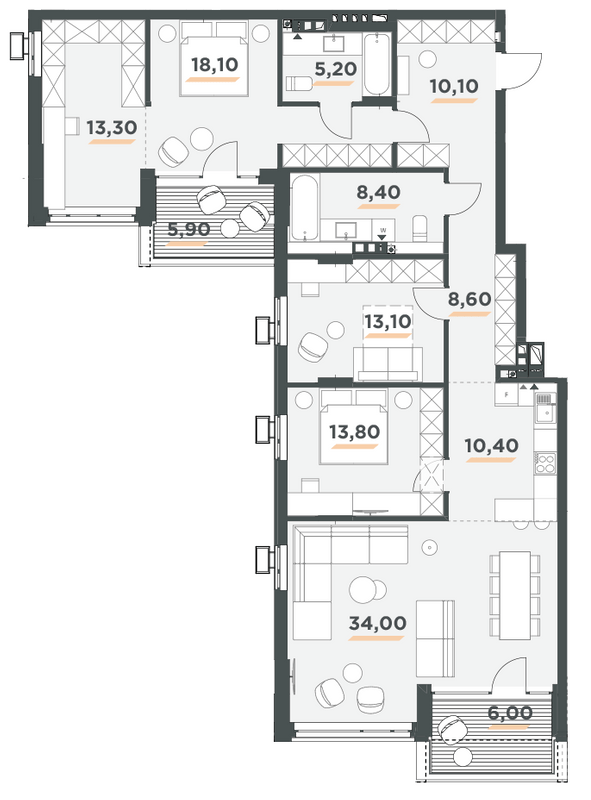 3-кімнатна 140.8 м² в ЖК 31 від 42 000 грн/м², Київ