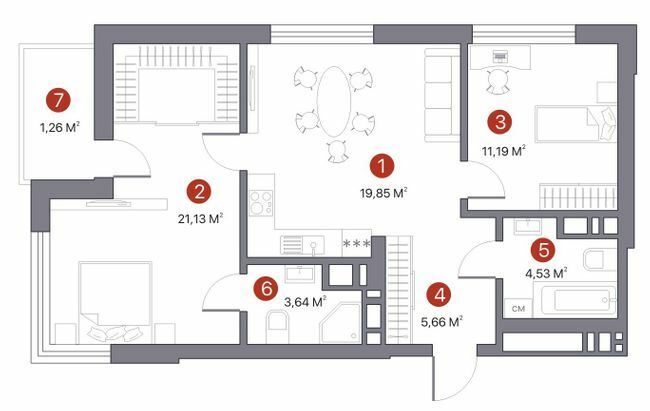 2-кімнатна 67.26 м² в ЖК 7 KVARTAL від 27 450 грн/м², Київ