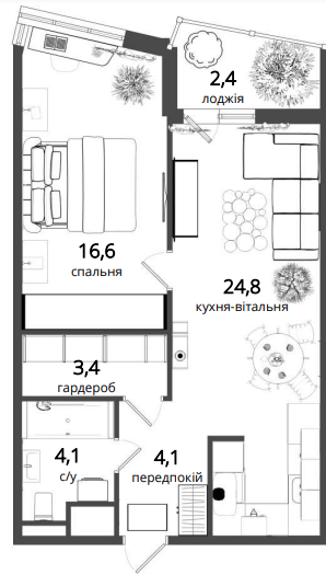 1-комнатная 54 м² в ЖК Art Парк от 24 500 грн/м², Киев