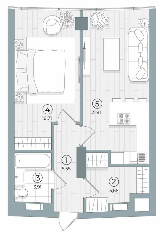 1-кімнатна 55.74 м² в ЖК Delrey від 47 050 грн/м², Київ