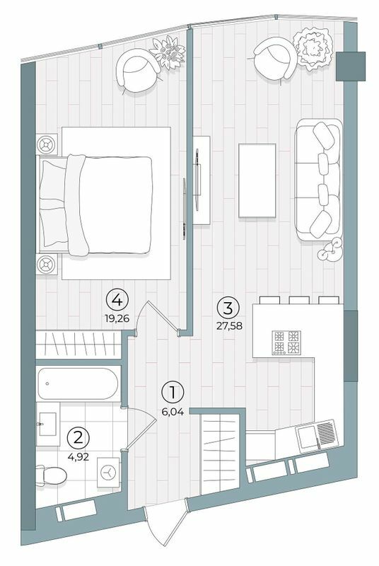 1-комнатная 57.84 м² в ЖК Delrey от 48 000 грн/м², Киев