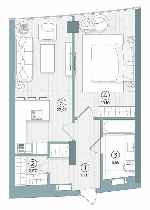 1-комнатная 58.11 м² в ЖК Delrey от 48 000 грн/м², Киев