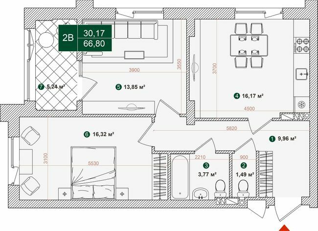 2-комнатная 66.8 м² в ЖК Forest Park от 30 000 грн/м², Киев