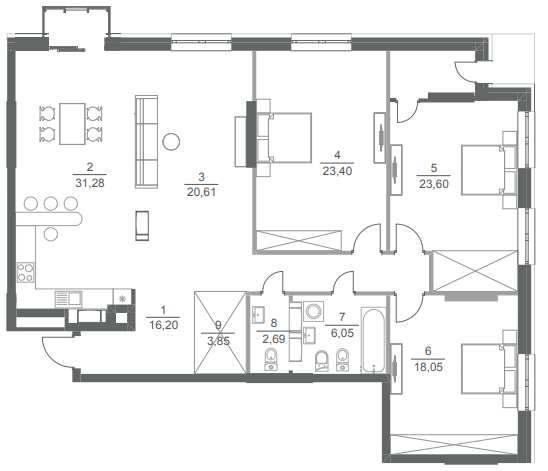 4-комнатная 143.7 м² в ЖК Greenville Park от 60 500 грн/м², Киев