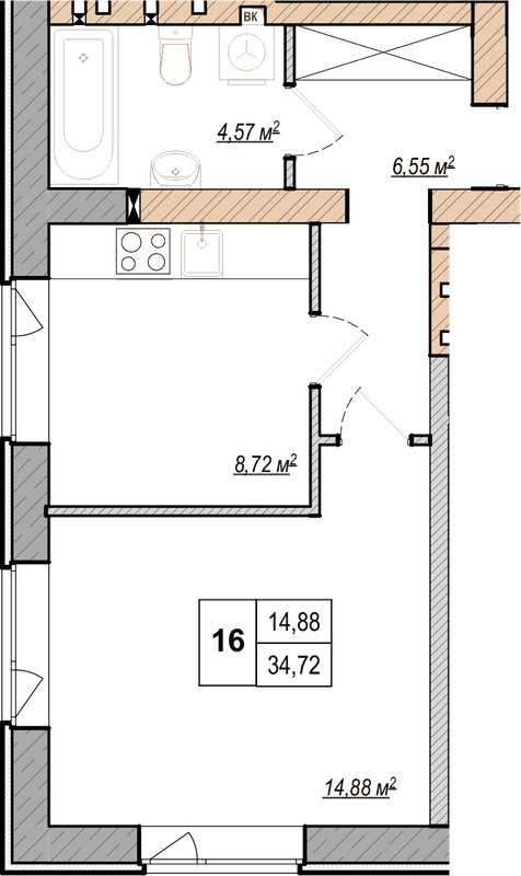 1-комнатная 34.72 м² в ЖК MANCHESTER PARK от 22 700 грн/м², Киев