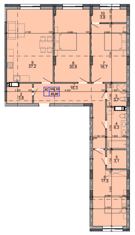 3-кімнатна 119.1 м² в ЖК Podil Plaza & Residence від 53 000 грн/м², Київ