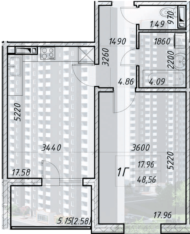 1-комнатная 48.24 м² в ЖК Деснянский от 22 000 грн/м², Киев