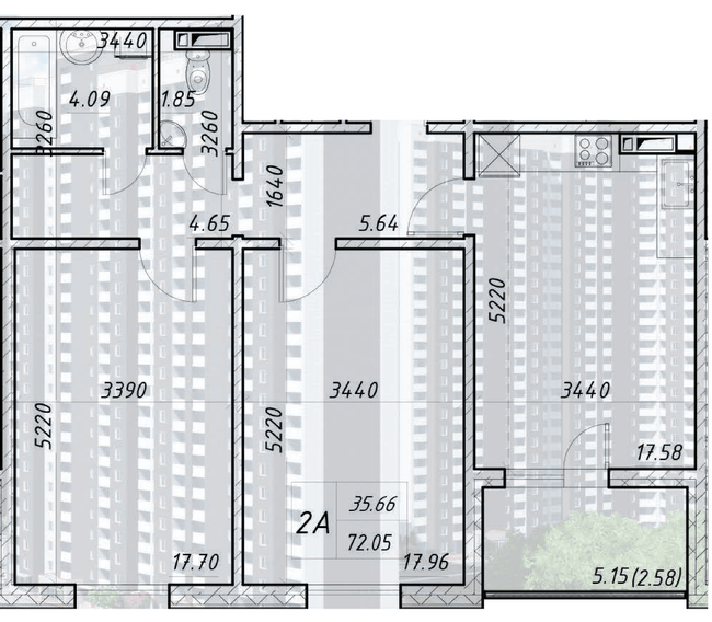 2-комнатная 72.04 м² в ЖК Деснянский от 22 000 грн/м², Киев