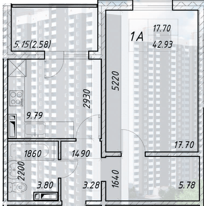 1-комнатная 42.93 м² в ЖК Деснянский от 22 000 грн/м², Киев