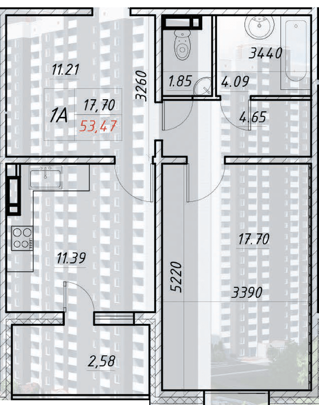 1-кімнатна 53.47 м² в ЖК Деснянський від 22 000 грн/м², Київ