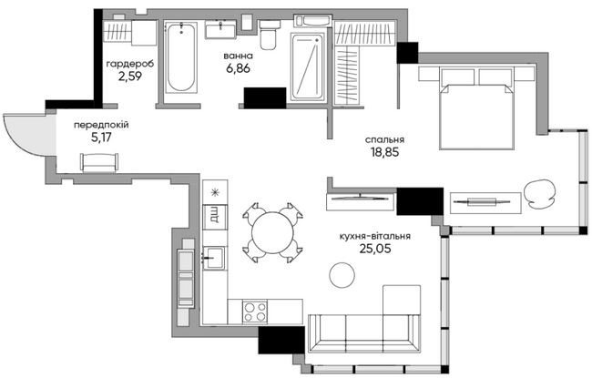 1-кімнатна 58.13 м² в БФК A136 Highlight Tower від 89 092 грн/м², Київ