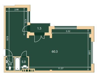 Свободная планировка 71.7 м² в КД Hidden от 90 915 грн/м², Киев