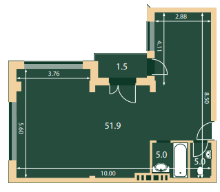 Вільне планування 63.2 м² в КБ Hidden від 143 550 грн/м², Київ