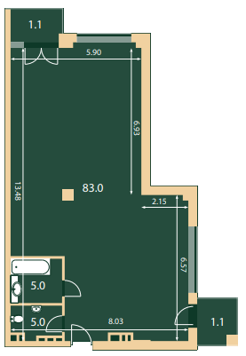 Вільне планування 95.1 м² в КБ Hidden від 94 050 грн/м², Київ