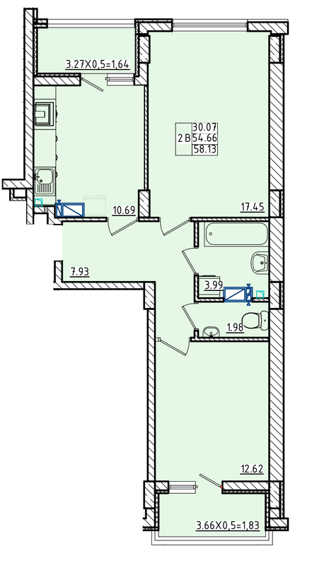 2-кімнатна 58.13 м² в ЖК Кольоровий бульвар від 19 800 грн/м², м. Чорноморск