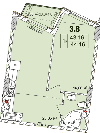1-комнатная 44.16 м² в Апарт-комплекс Итака от 30 100 грн/м², Одесса