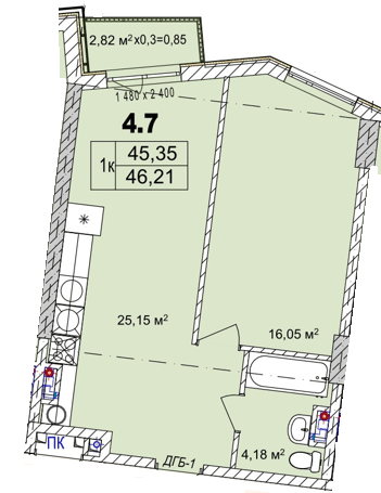 1-кімнатна 46.21 м² в Апарт-комплекс Ітака від 30 100 грн/м², Одеса