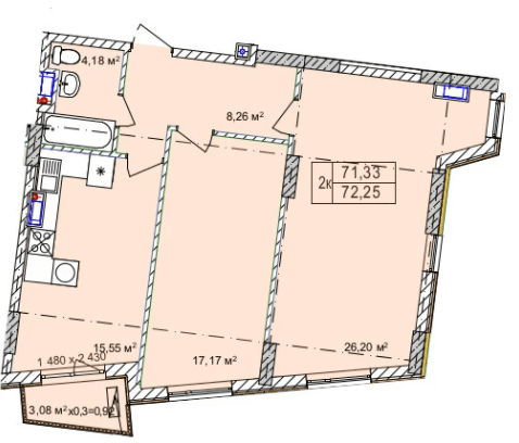 2-кімнатна 72.25 м² в Апарт-комплекс Ітака від 26 700 грн/м², Одеса