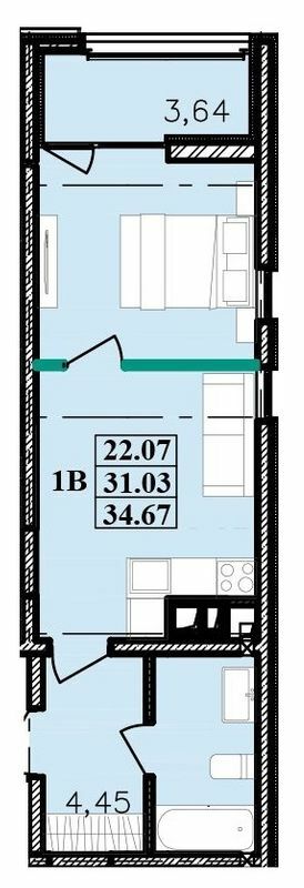 1-кімнатна 34.67 м² в ЖК Modern від 27 100 грн/м², Одеса