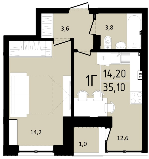 1-кімнатна 35.1 м² в ЖК Тріумф Софіївський від 24 000 грн/м², с. Щасливе