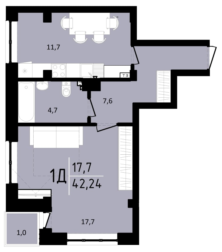 1-кімнатна 42.24 м² в ЖК Тріумф Софіївський від 24 000 грн/м², с. Щасливе