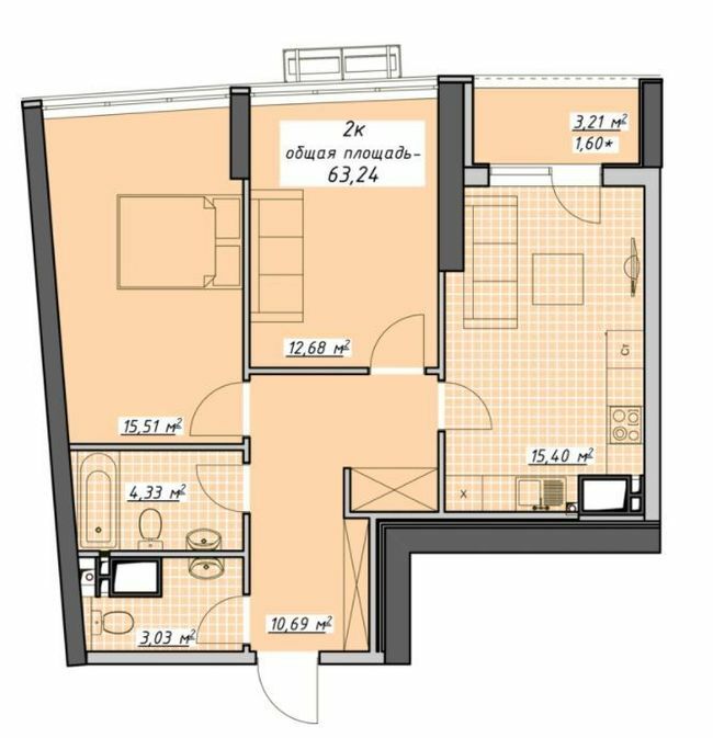 2-кімнатна 63.24 м² в ЖК Атмосфера від 28 100 грн/м², Одеса