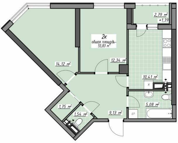 2-комнатная 55.83 м² в ЖК Одесские традиции на Глушко от 29 800 грн/м², Одесса