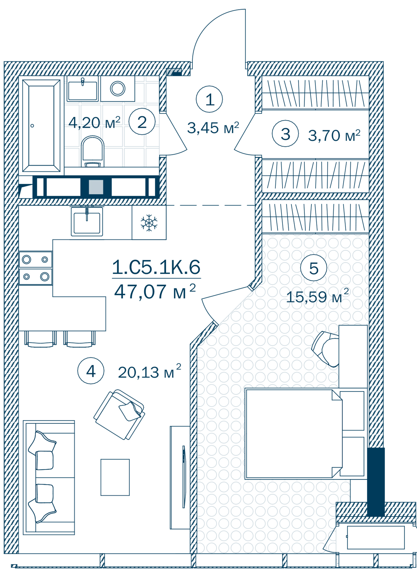 1-кімнатна 47.07 м² в ЖК Rusaniv Residence від 39 150 грн/м², Київ