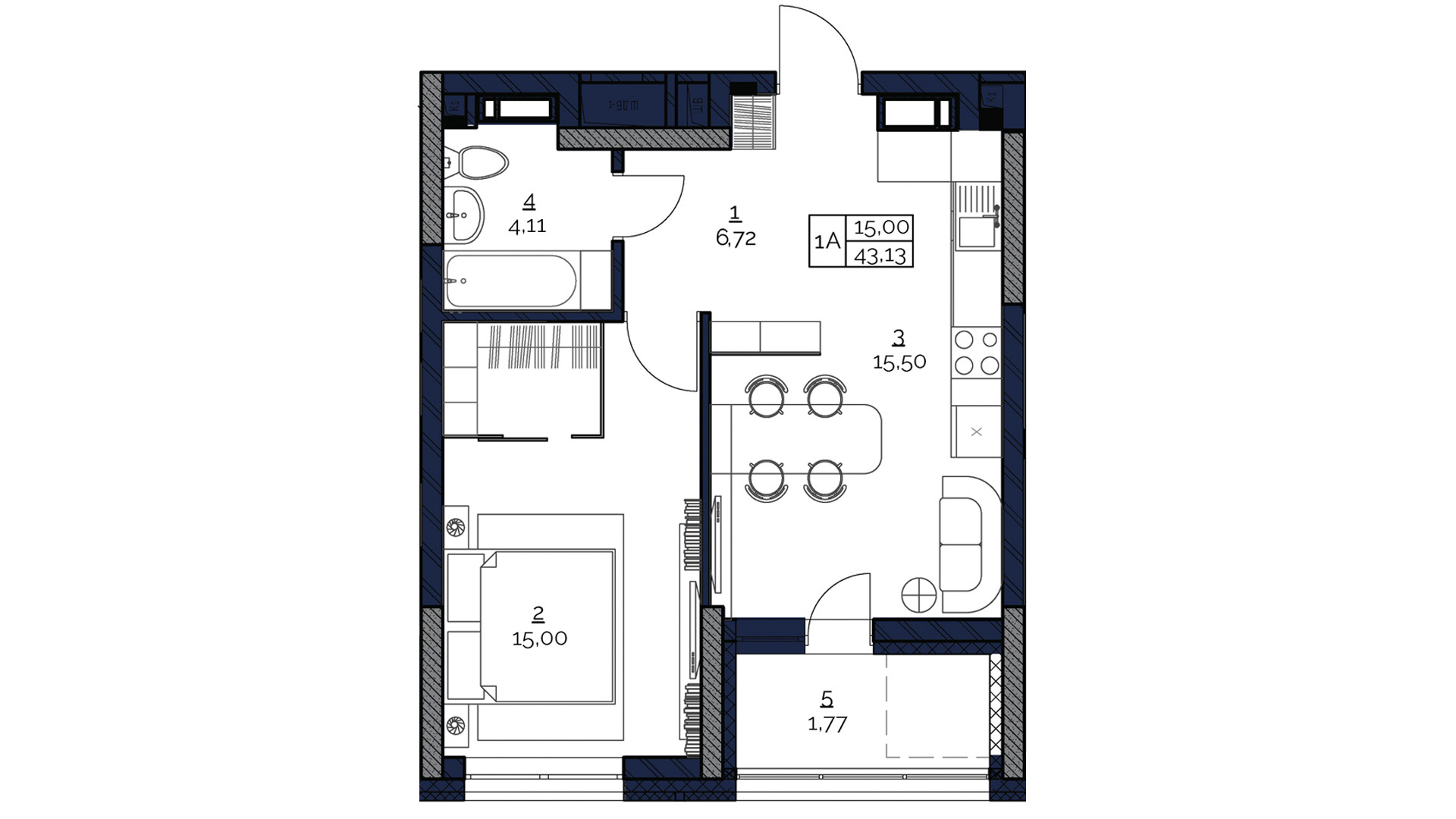 1-комнатная 43.13 м² в ЖК POLARIS Home&Plaza от 36 262 грн/м², Киев