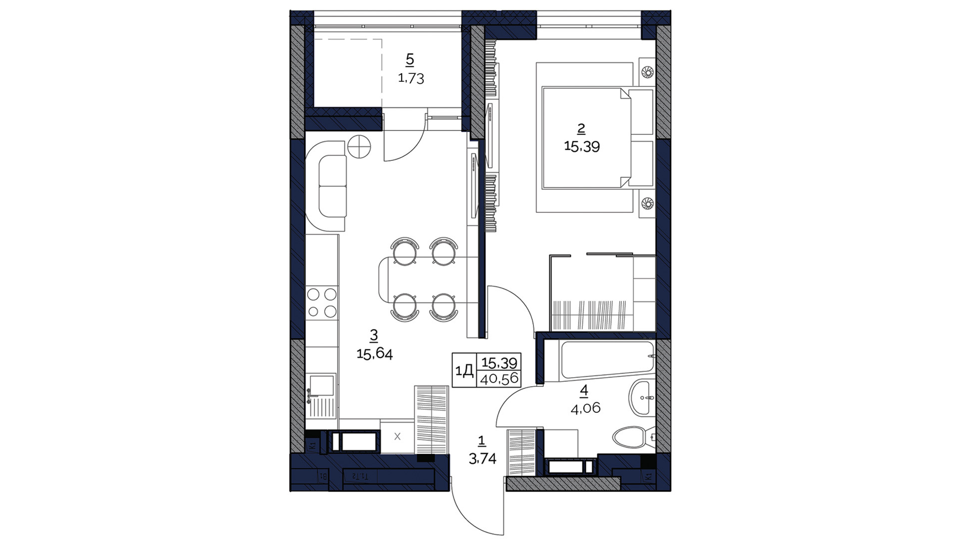 1-комнатная 40.56 м² в ЖК POLARIS Home&Plaza от 36 262 грн/м², Киев