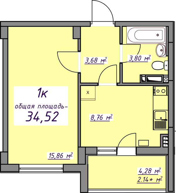 1-комнатная 34.52 м² в ЖМ Седьмое Небо от 21 400 грн/м², пгт Авангард