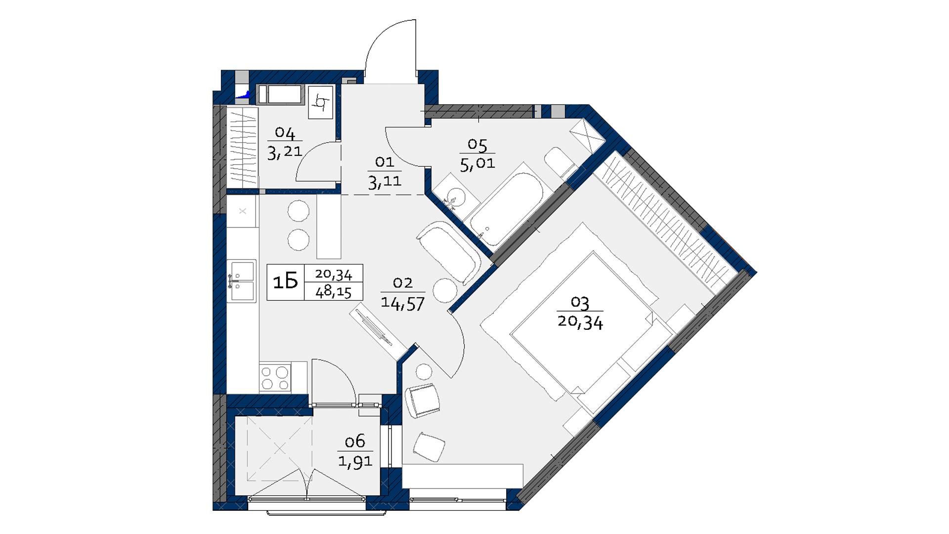 1-комнатная 48.15 м² в ЖК POLARIS Home&Plaza от 36 247 грн/м², Киев