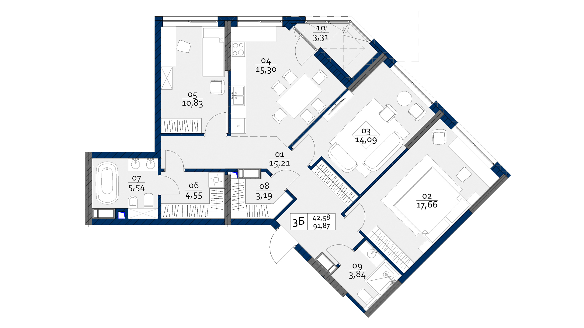 3-кімнатна 91.87 м² в ЖК POLARIS Home&Plaza від 26 752 грн/м², Київ