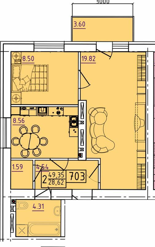 2-кімнатна 49.35 м² в ЖК Парк Морський від 17 200 грн/м², м. Южне