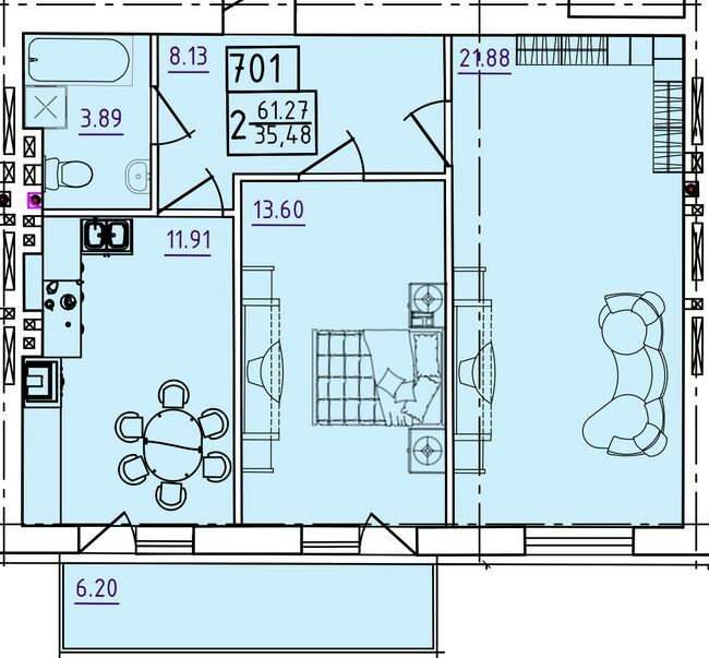 2-комнатная 61.27 м² в ЖК Парк Морской от 17 200 грн/м², г. Южное