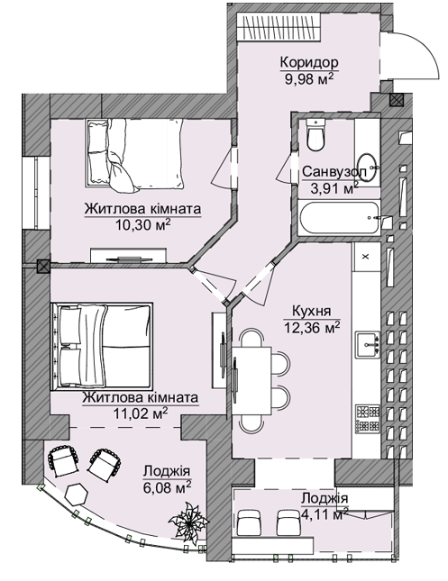 2-кімнатна 57.76 м² в ЖК Теплий дім Plus від 18 650 грн/м², с. Крижанівка