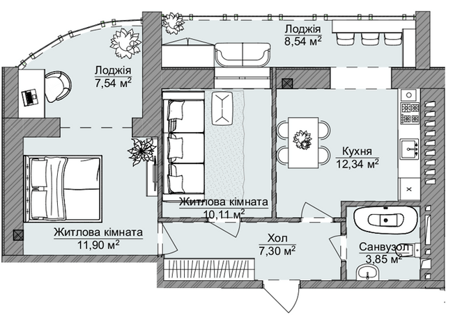 2-кімнатна 61.58 м² в ЖК Теплий дім Plus від 18 650 грн/м², с. Крижанівка