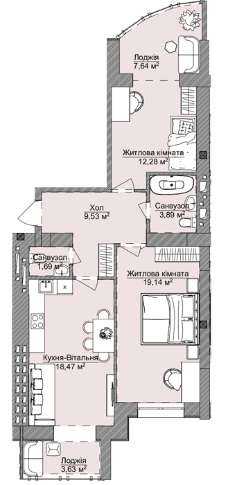 2-кімнатна 76.27 м² в ЖК Теплий дім Plus від 18 650 грн/м², с. Крижанівка