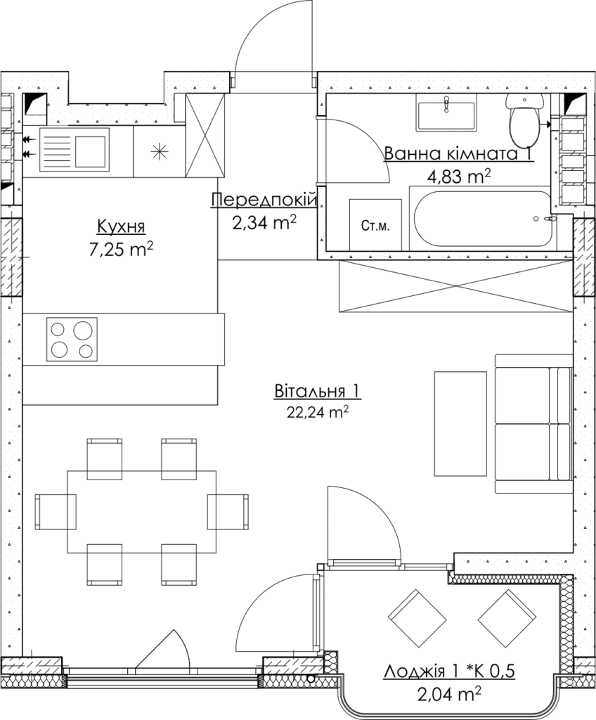 1-кімнатна 38.7 м² в ЖК O2 Residence від 32 503 грн/м², Київ