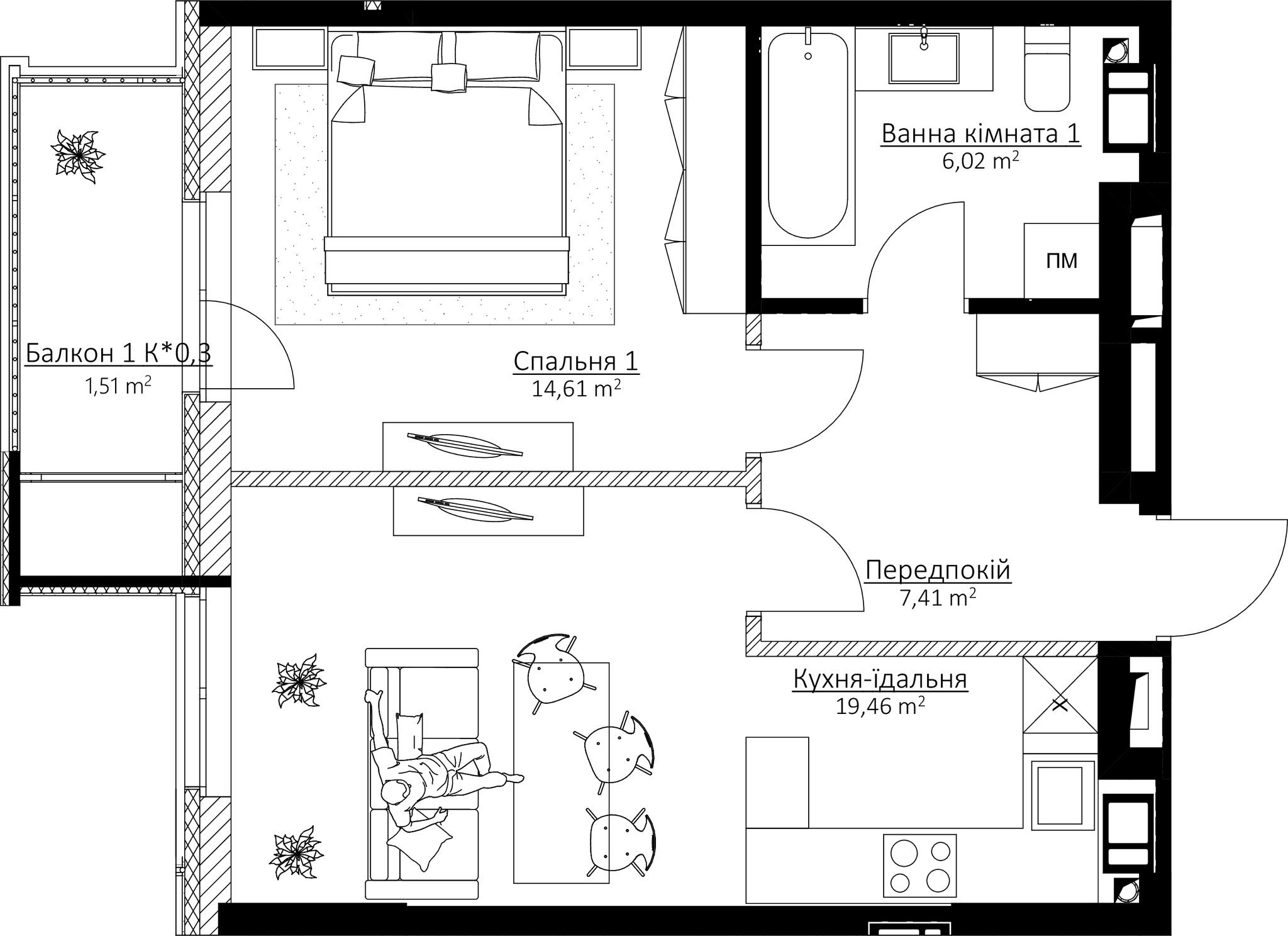1-кімнатна 49.01 м² в ЖК BOSTON Creative House від 39 967 грн/м², Київ