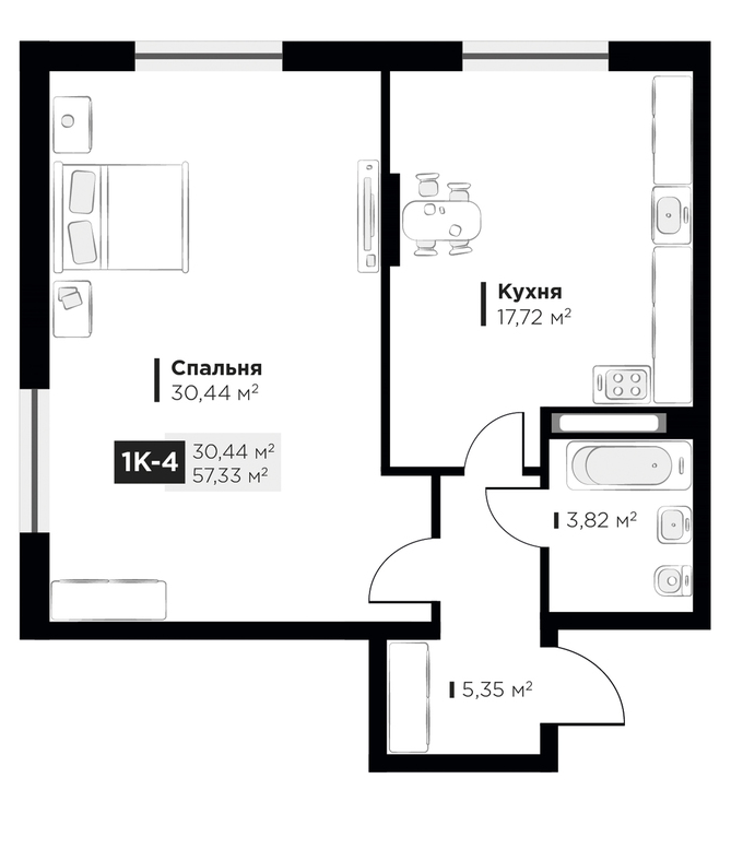 1-комнатная 57.33 м² в ЖК Life Story от 42 621 грн/м², Киев