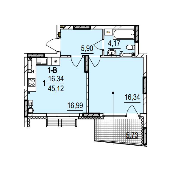 1-кімнатна 45.12 м² в ЖК Італійський квартал 2 від 31 680 грн/м², Київ