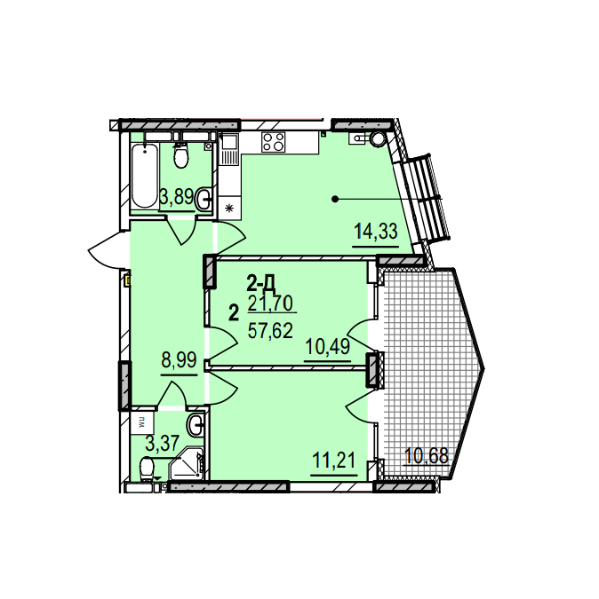 2-комнатная 57.62 м² в ЖК Итальянский квартал 2 от 35 000 грн/м², Киев