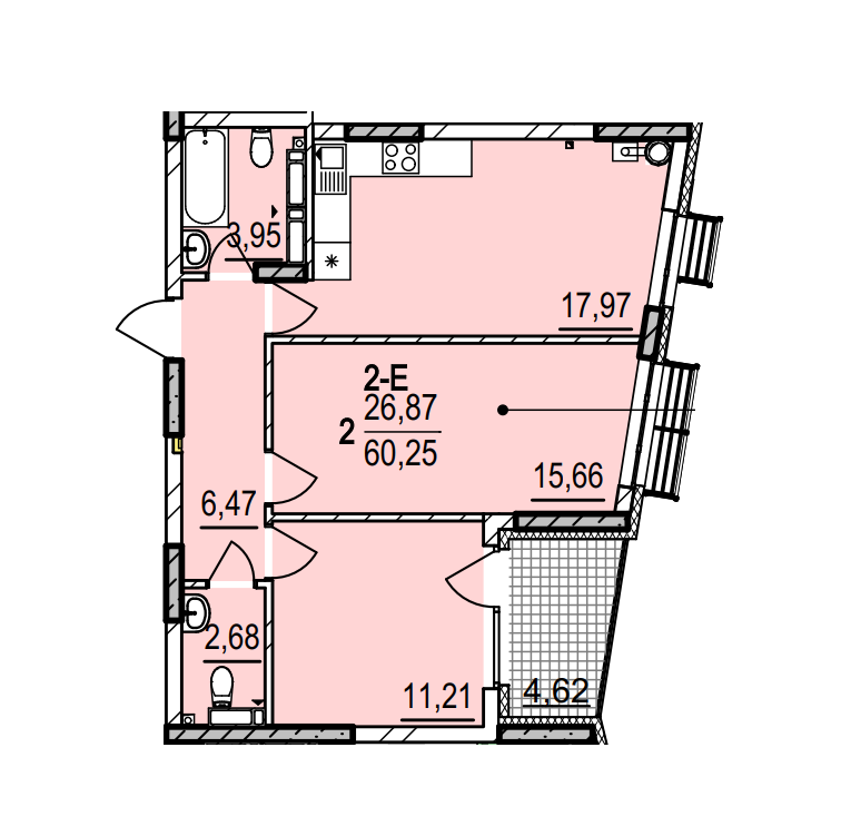 2-комнатная 60.25 м² в ЖК Итальянский квартал 2 от 35 000 грн/м², Киев