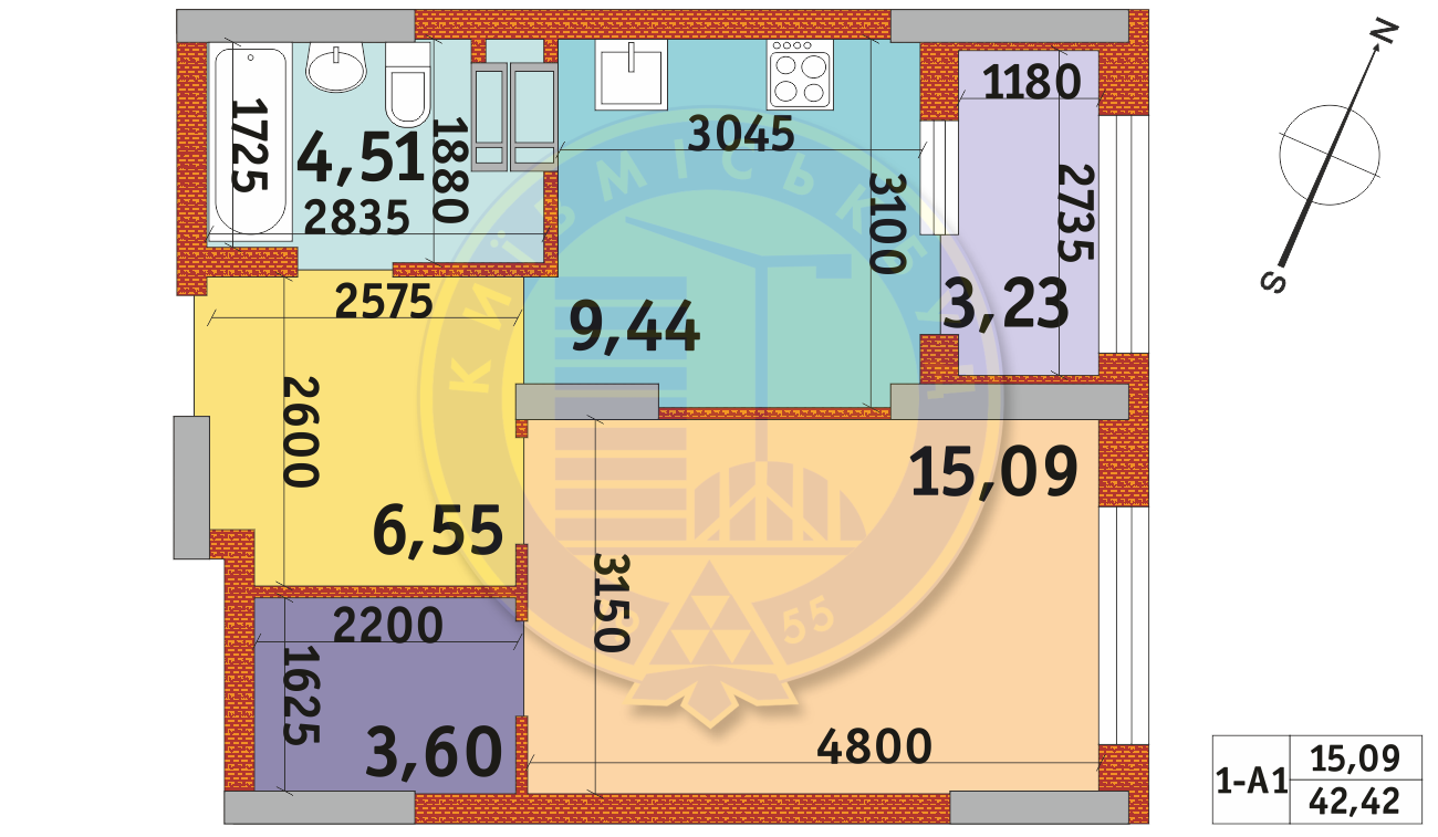 1-комнатная 42.42 м² в ЖК Urban Park от 28 425 грн/м², Киев