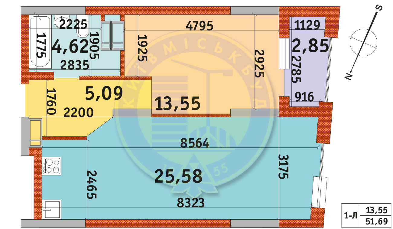 1-комнатная 51.69 м² в ЖК Urban Park от 29 562 грн/м², Киев
