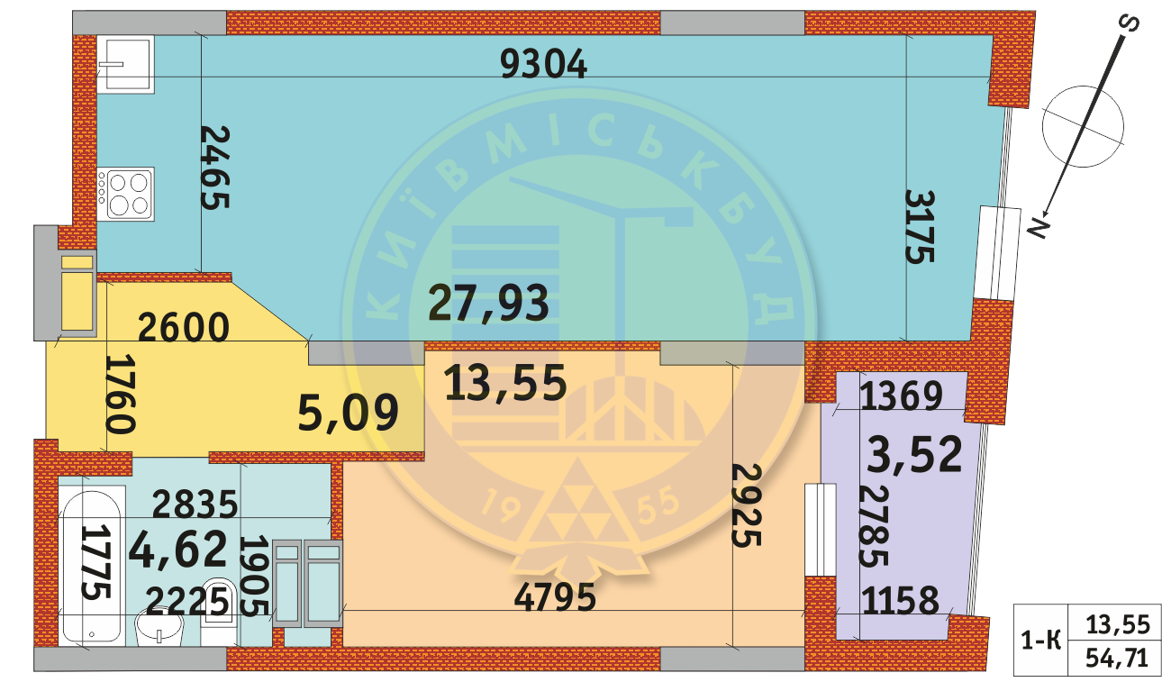 1-комнатная 54.71 м² в ЖК Urban Park от 29 562 грн/м², Киев